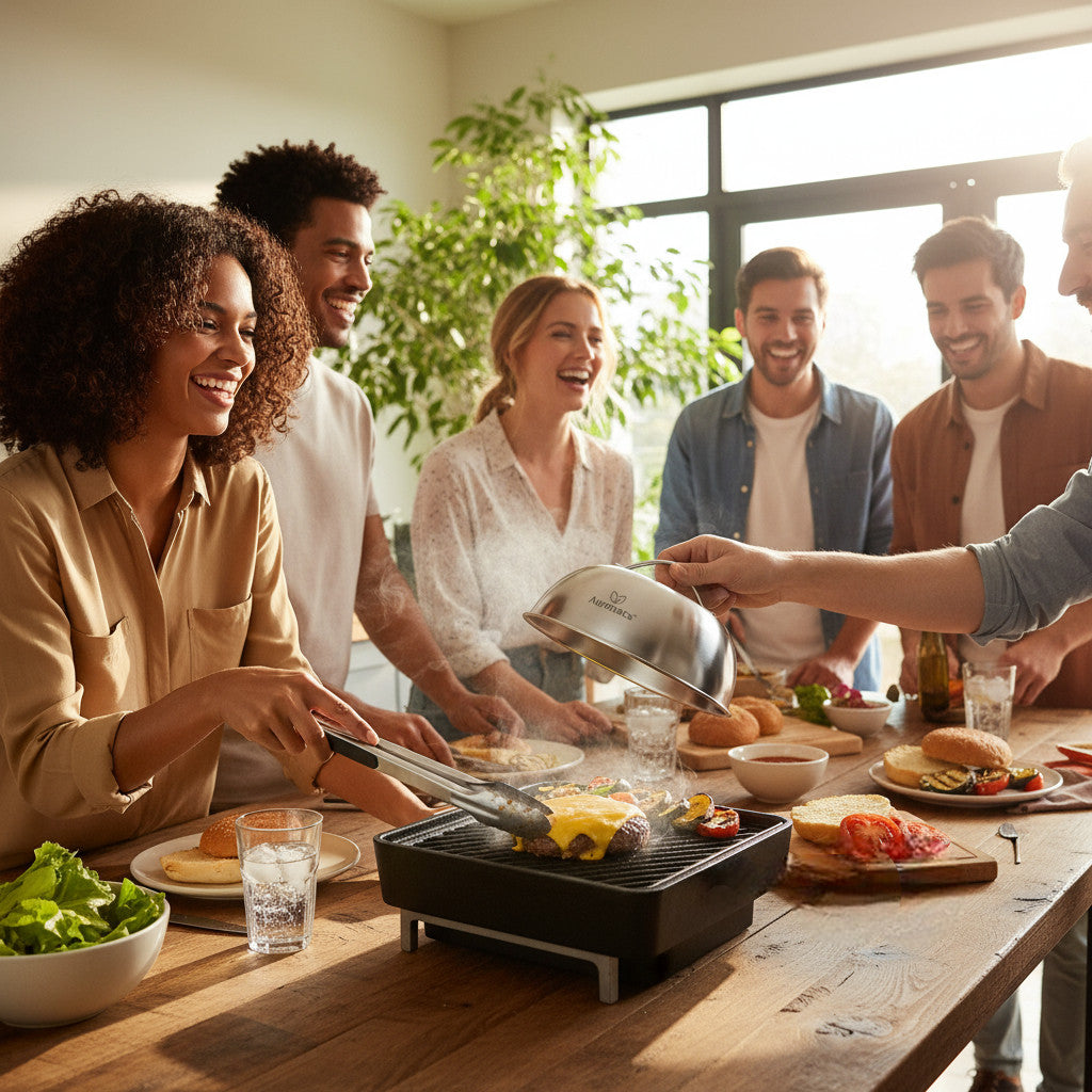 AURANACS® Texas | set of 2 stainless steel melting & cooking hoods (Ø 170 mm) | for burgers, grill & plancha | fast cheese melting & even heat | steam hood with handle | robust & dishwasher-safe