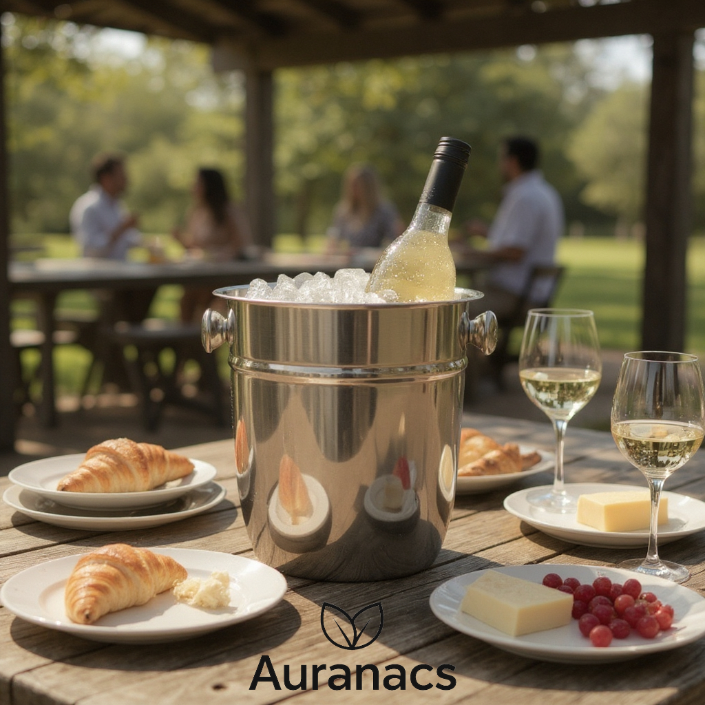 AURANACS® Bahia | Stainless steel champagne cooler | Elegant champagne cooler, mirror-polished surface | Wine cooler with 7.5 litre capacity | With 2 handles | Ø 23 cm | Perfect for parties and restaurants