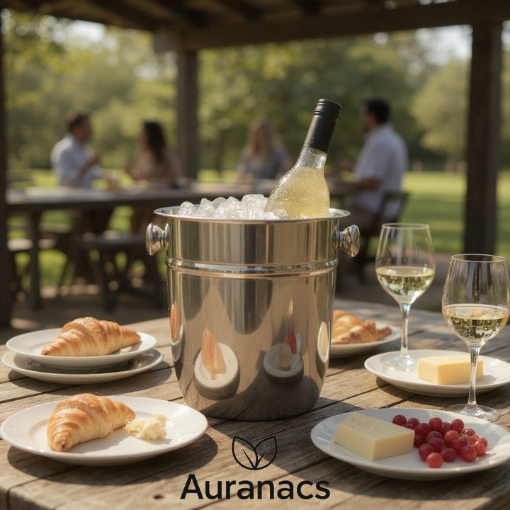 AURANACS® Bahia | Stainless steel champagne cooler | Elegant champagne cooler, mirror-polished surface | Wine cooler with 7.5 litre capacity | With 2 handles | Ø 23 cm | Perfect for parties and restaurants