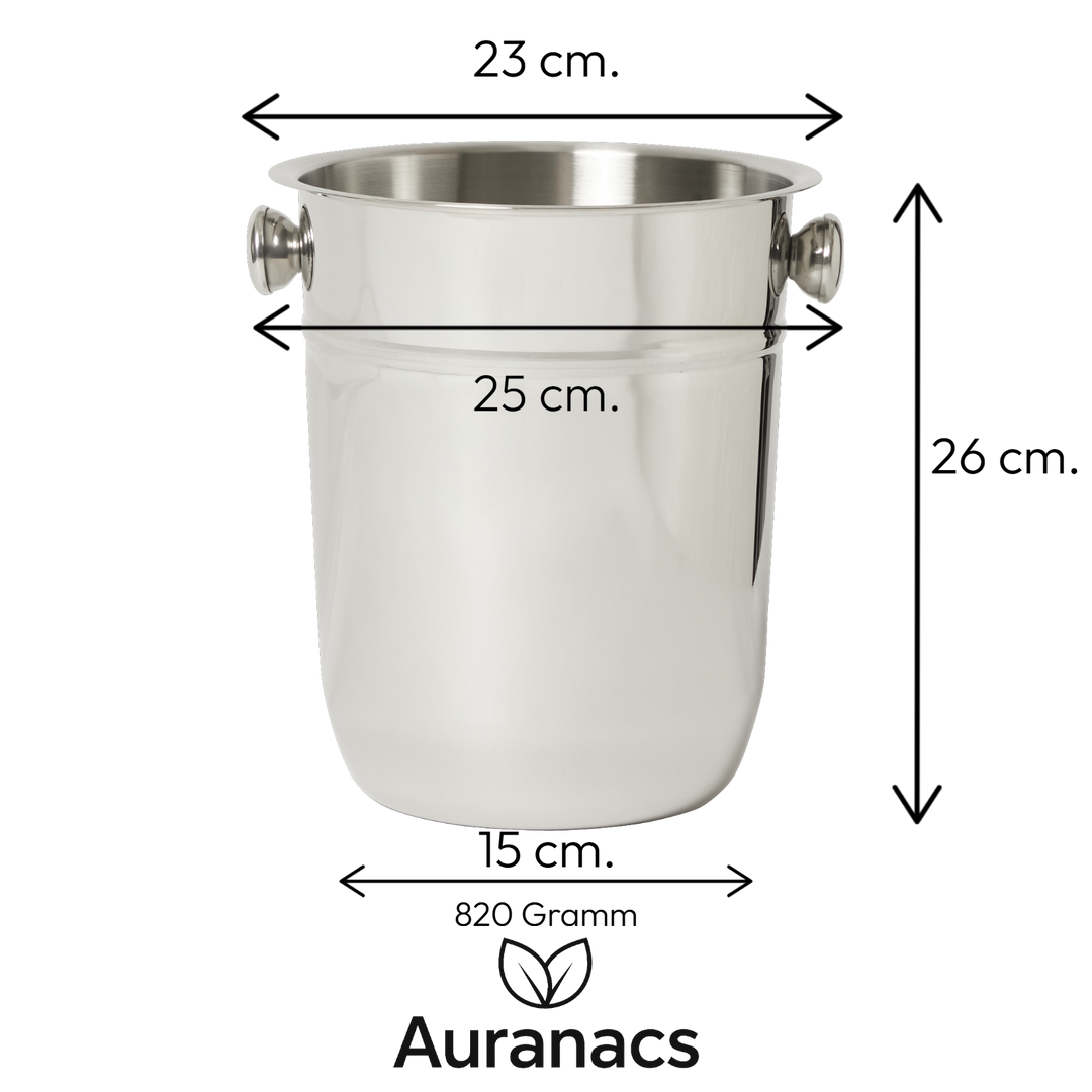 AURANACS® Bahia | Stainless steel champagne cooler | Elegant champagne cooler, mirror-polished surface | Wine cooler with 7.5 litre capacity | With 2 handles | Ø 23 cm | Perfect for parties and restaurants