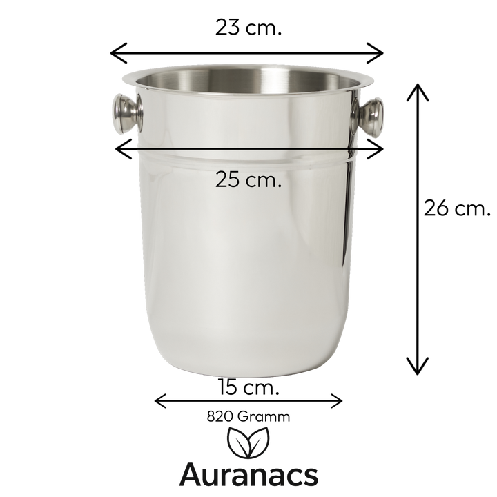 AURANACS® Bahia | Stainless steel champagne cooler | Elegant champagne cooler, mirror-polished surface | Wine cooler with 7.5 litre capacity | With 2 handles | Ø 23 cm | Perfect for parties and restaurants
