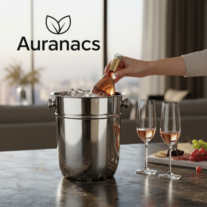 AURANACS® Bahia | Stainless steel champagne cooler | Elegant champagne cooler, mirror-polished surface | Wine cooler with 7.5 litre capacity | With 2 handles | Ø 23 cm | Perfect for parties and restaurants
