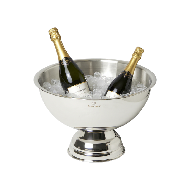 AURANACS® Sonoma | Coupe à champagne en acier inoxydable | Bowle poli miroir avec pied élégant | Grand seau à champagne Ø 40cm | Rafraîchisseur de boissons décoratif pour champagne & vin | Parfait pour les fêtes & événements