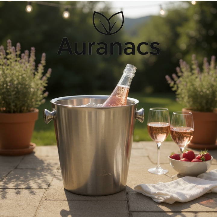 AURANACS® Calypso | Raffreddatore per champagne in acciaio inox | Raffreddatore per champagne isolato a doppia parete | Raffreddatore per vino lucidato a specchio | Capacità 4,5 litri | 2 maniglie | Ø 22 cm | Ideale per feste e ristoranti