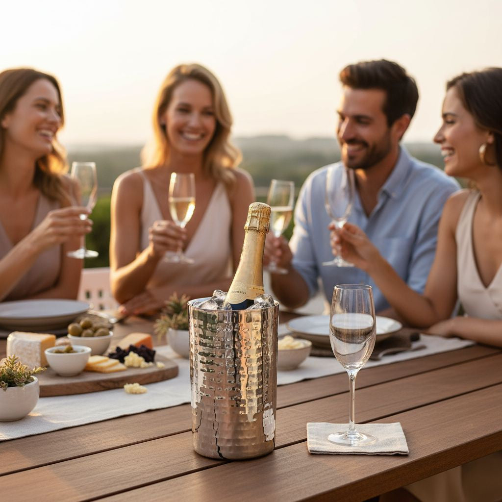 AURANACS® Santorini | Seau à vin en acier inoxydable | Seau à champagne élégant avec surface polie miroir & martelée | Seau à champagne à double paroi isolé | Ø 12 cm | Pour restaurants & maison