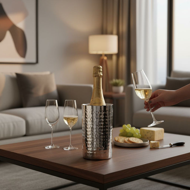 AURANACS® Santorini | Seau à vin en acier inoxydable | Seau à champagne élégant avec surface polie miroir & martelée | Seau à champagne à double paroi isolé | Ø 12 cm | Pour restaurants & maison