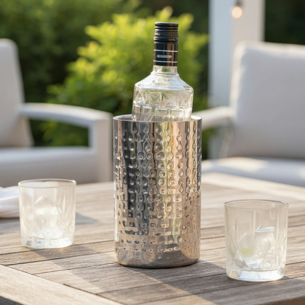 AURANACS® Santorini | Seau à vin en acier inoxydable | Seau à champagne élégant avec surface polie miroir & martelée | Seau à champagne à double paroi isolé | Ø 12 cm | Pour restaurants & maison