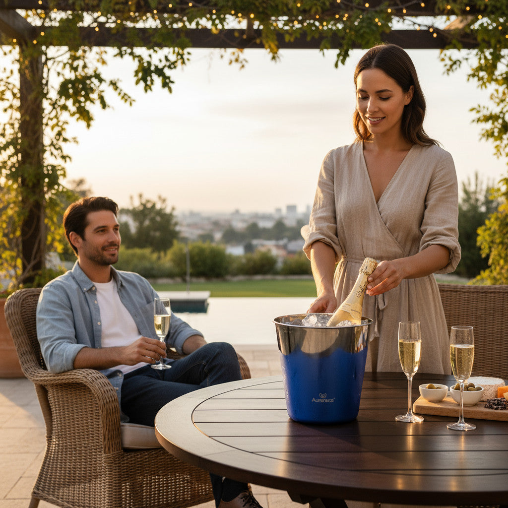 AURANACS® Venezia | Refrigeratore per vino in acciaio inox | Elegante refrigeratore per champagne con superficie lucidata a specchio | Refrigeratore per champagne senza maniglie | Impilabile per risparmiare spazio | Ø 20 cm | 460 g