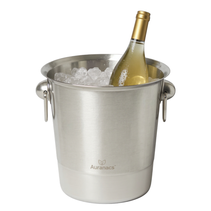 AURANACS® Tuscany | Refrigeratore per vino in acciaio inox | Elegante refrigeratore per champagne con capacità di 4,5 litri | Refrigeratore per champagne con finitura opaca | Secchiello per ghiaccio con 2 maniglie | Ø 20 cm | Perfetto per le feste