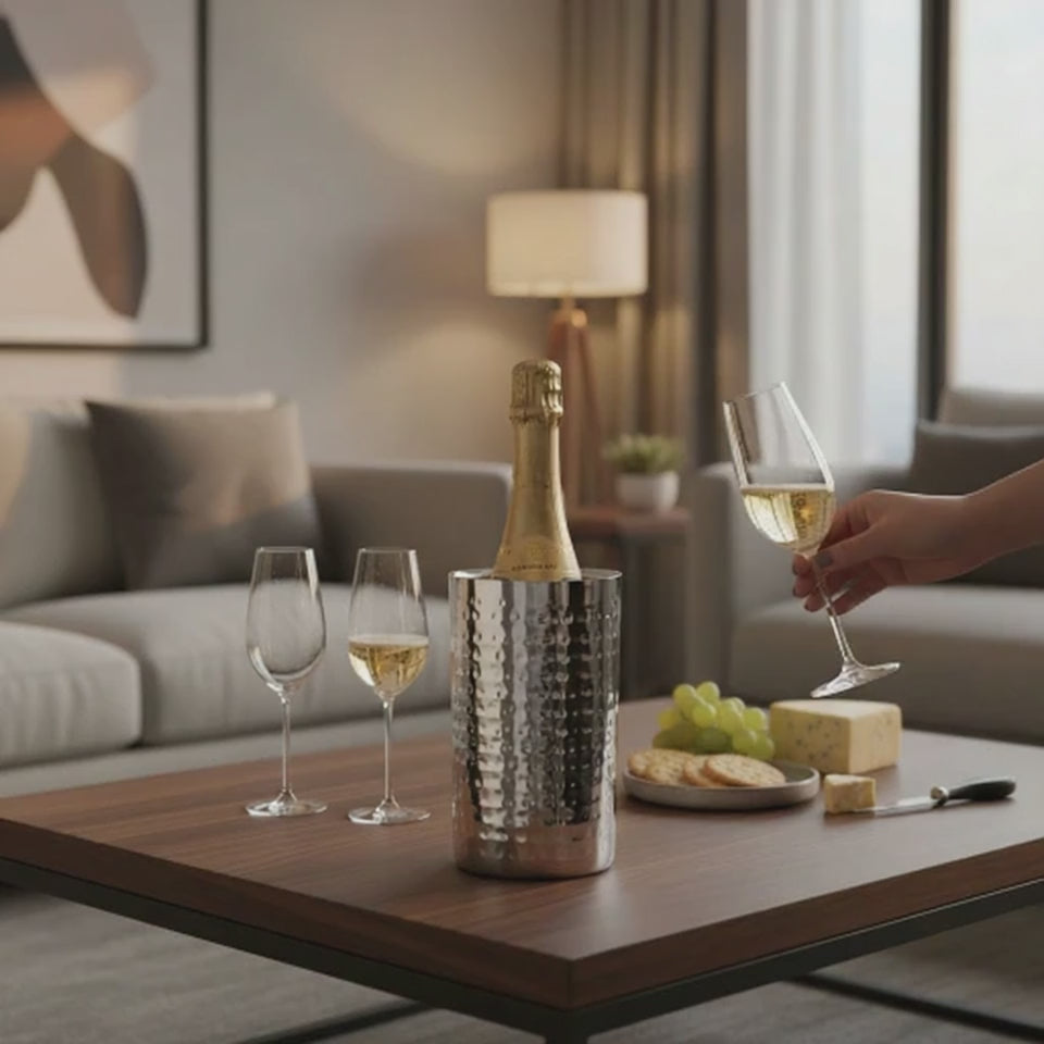 AURANACS® Santorini | Seau à vin en acier inoxydable | Seau à champagne élégant avec surface polie miroir & martelée | Seau à champagne à double paroi isolé | Ø 12 cm | Pour restaurants & maison