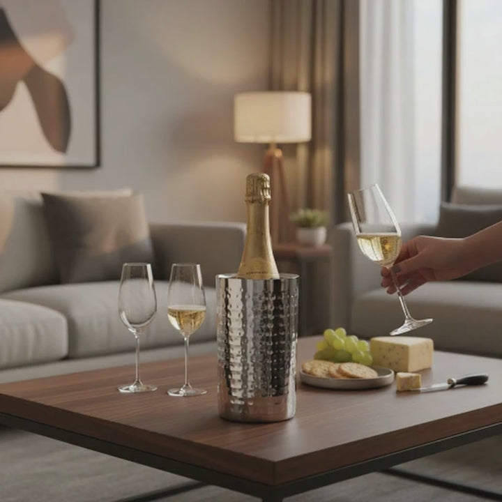 AURANACS® Santorini | Seau à vin en acier inoxydable | Seau à champagne élégant avec surface polie miroir & martelée | Seau à champagne à double paroi isolé | Ø 12 cm | Pour restaurants & maison